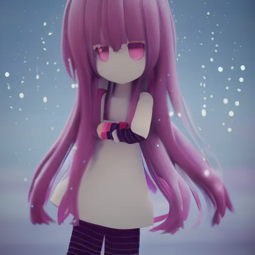 Image similar to cute fumo plush of a girl with a big heart, very long and unkempt hair, twee monstergirl, blob anime, bokeh, vray