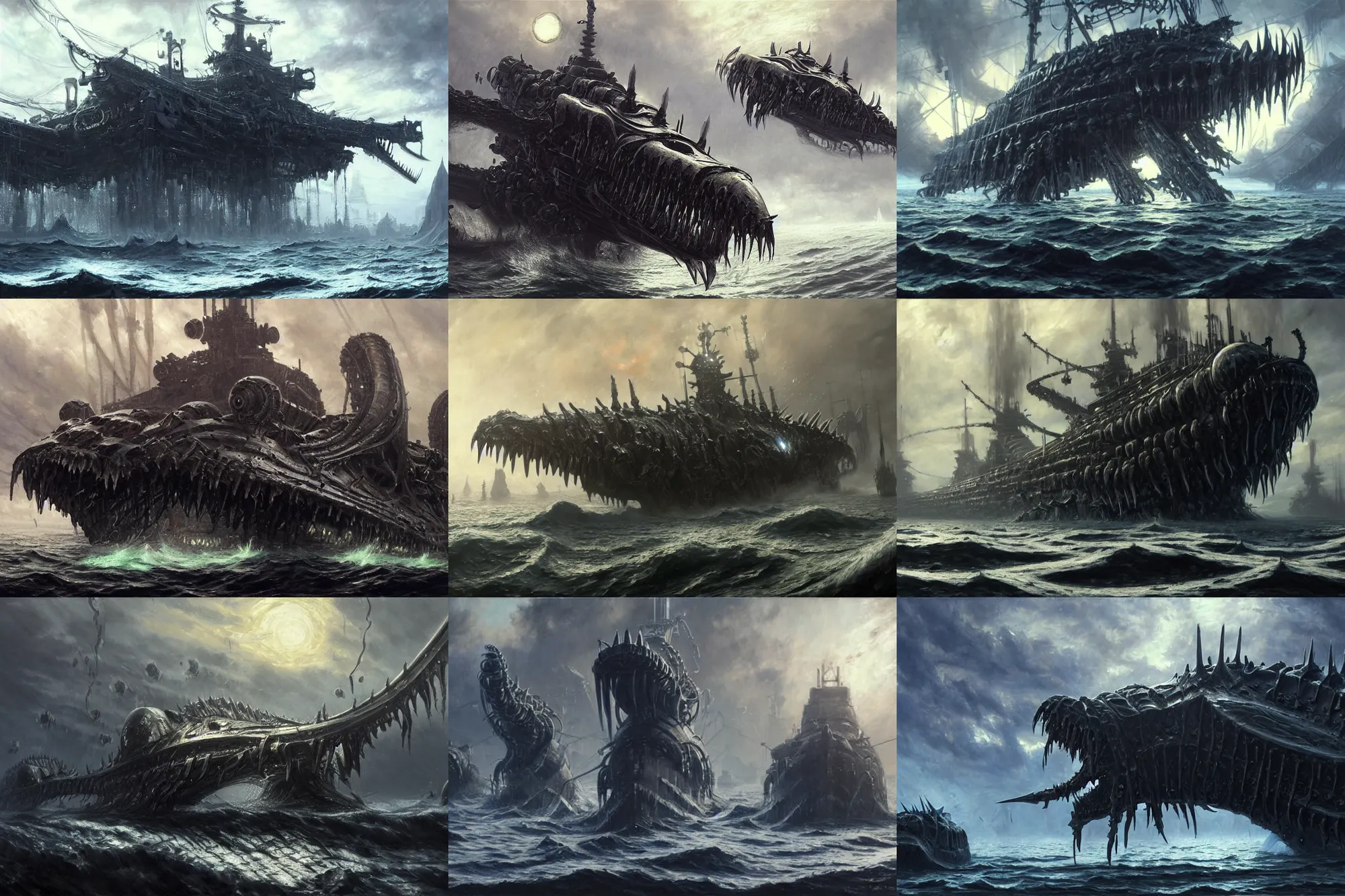 Prompt: A child's drawing of the abyssal fleet of Krayn, detailed photorealistic oil on canvas by Greg Rutkowski and Frederick McCubbin, cgsociety, unreal engine