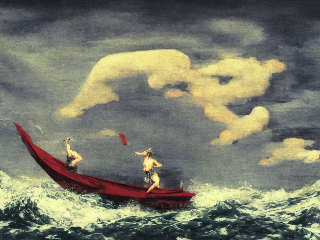 Image similar to a storm that falls on ulysses alone on a boat in the sea, orientalism, ukiyo - e, arnold bocklin, loneliness, trending on artstation,