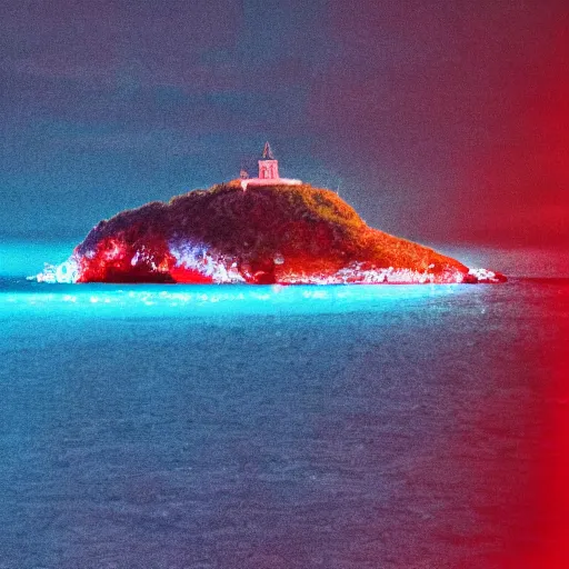 Image similar to island made of blue and red light