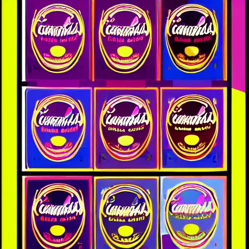 Image similar to a set of cereal boxes designed by andy warhol, digital art