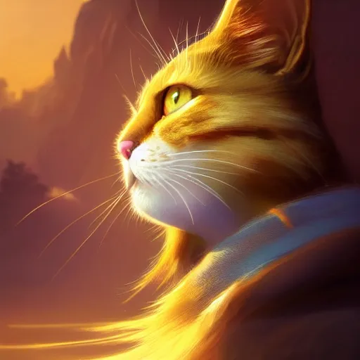 Prompt: magic cat, golden hour, fantasy, sharp focus, digital art, hyper realistic, 4 k, unreal engine, highly detailed, hd, dramatic lighting by brom, trending on artstation