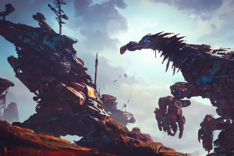 Image similar to stormbird machine mecanical creature robot of horizon forbidden west horizon zero dawn bioluminiscence global illumination ray tracing hdr fanart arstation by ian pesty and alena aenami artworks in 4 k