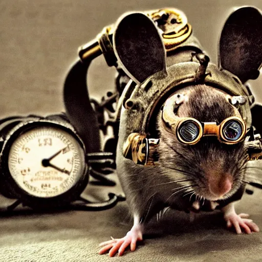 Image similar to a rat with steampunk googles, by Zack Snyder