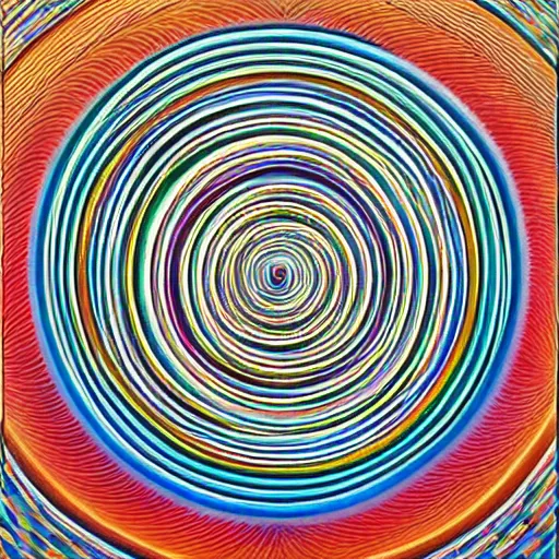 Image similar to Alex Grey painting of someone putting on a contact lens, ripples, repeating patterns