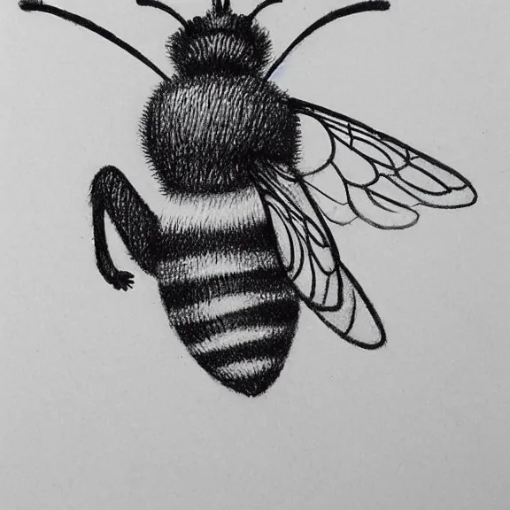 Image similar to a pencil drawing of a bee flying over a flower. by pen tacular