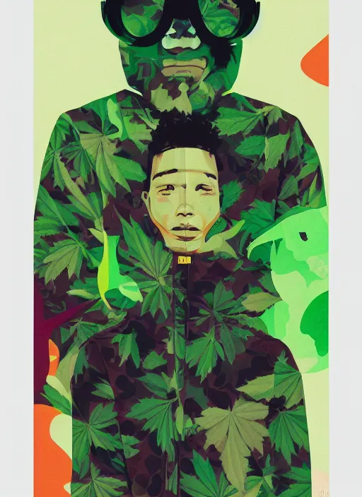 Image similar to profile picture by sachin teng x bape, marijuana, organic painting, asymmetrical, green, marijuana smoke, matte paint, hard edges, energetic