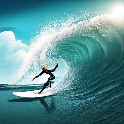 Image similar to A Surfer surfing Huge Barrels, concept art, digital art, 16k resolution, Photorealistic.