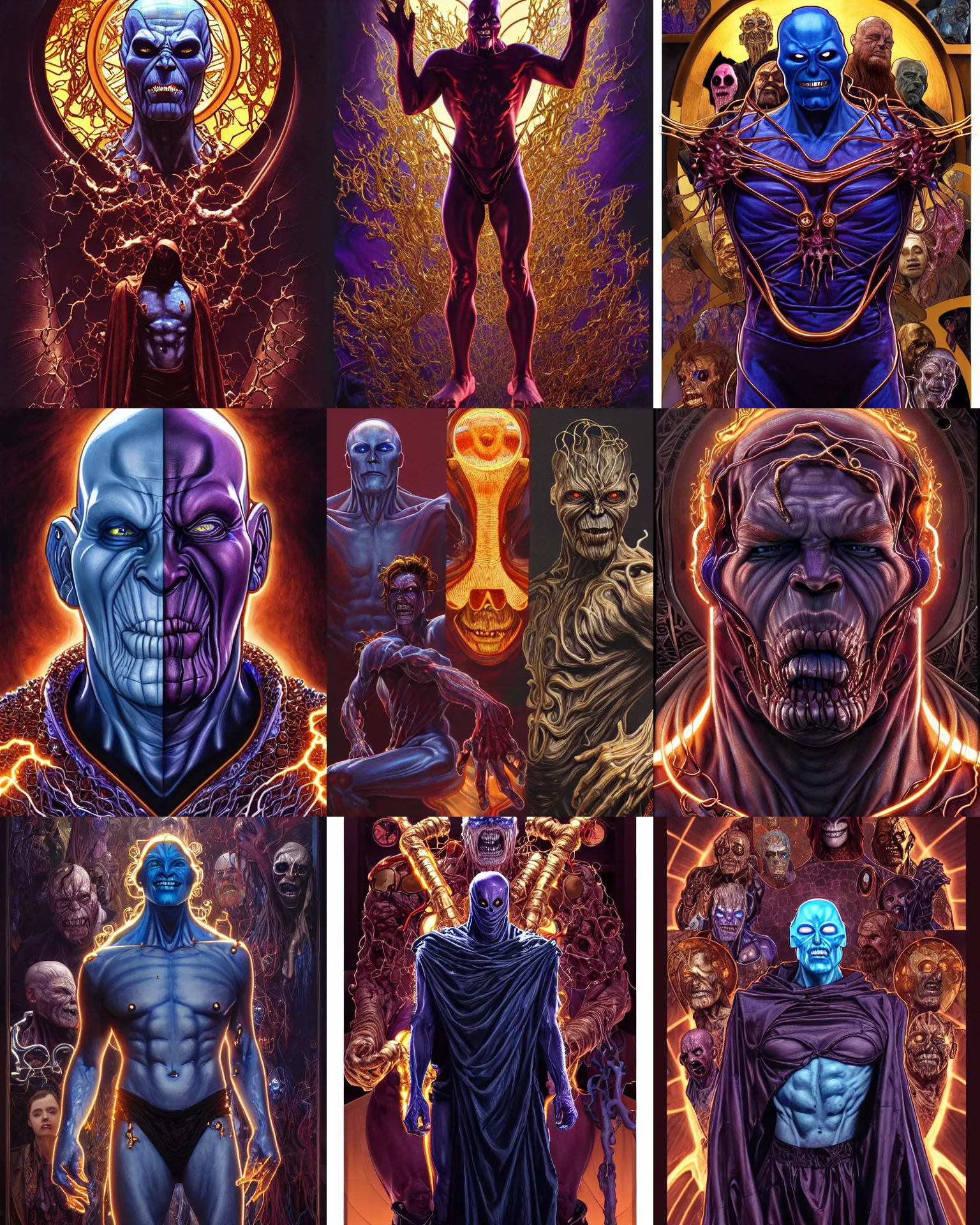 Prompt: the platonic ideal of golden chrome of cletus kasady ultimate carnage thanos dementor doctor manhattan chtulu nazgul, detailed, intricate, hyperrealism, intense, scary, decay, dmt, art by brock hofer and artgerm and greg rutkowski and alphonse mucha