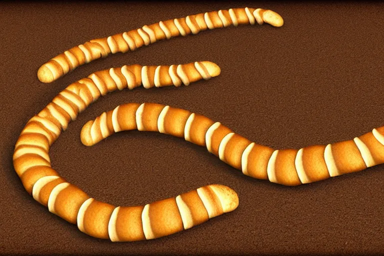 Image similar to centipede made of bread ultrarealism