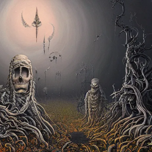 Prompt: hyper - detailed painting of ghostly character composition in the style of artist chris mars, in a landscape