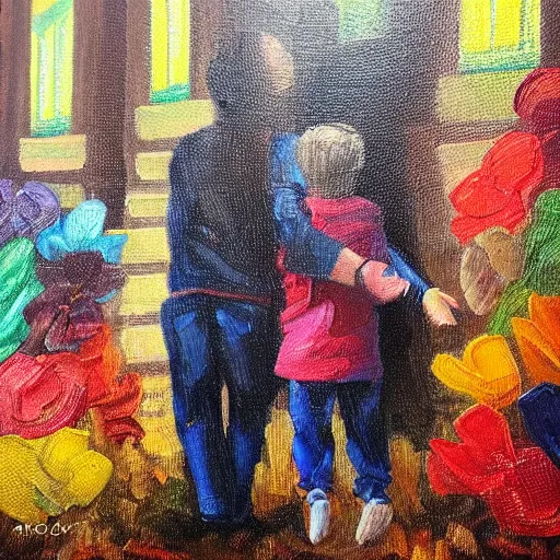 Image similar to Random act of kindness, oil on canvas, art, highly detailed