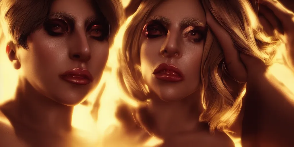 Prompt: lady gaga play H quinn, volumetric lighting, beautiful, golden hour, sharp focus, ultra detailed, cgsociety