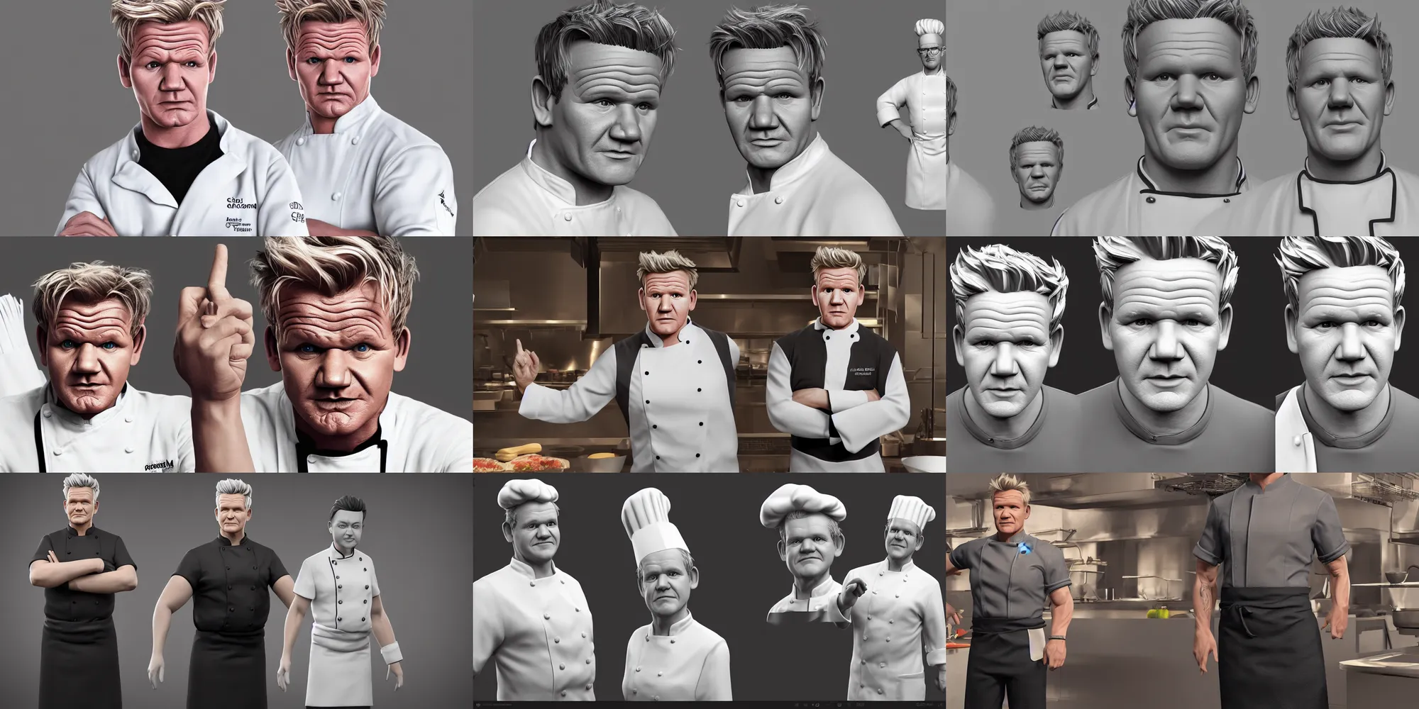 Prompt: gordon ramsay in a chef uniform, a 3 d render by senior character artist | an ambient occlusion render by senior character artist, featured on polycount | featured on zbrush central, new sculpture, zbrush | sketchfab | ultradetailed | hard surface modeling | ambient occlusion | polycount