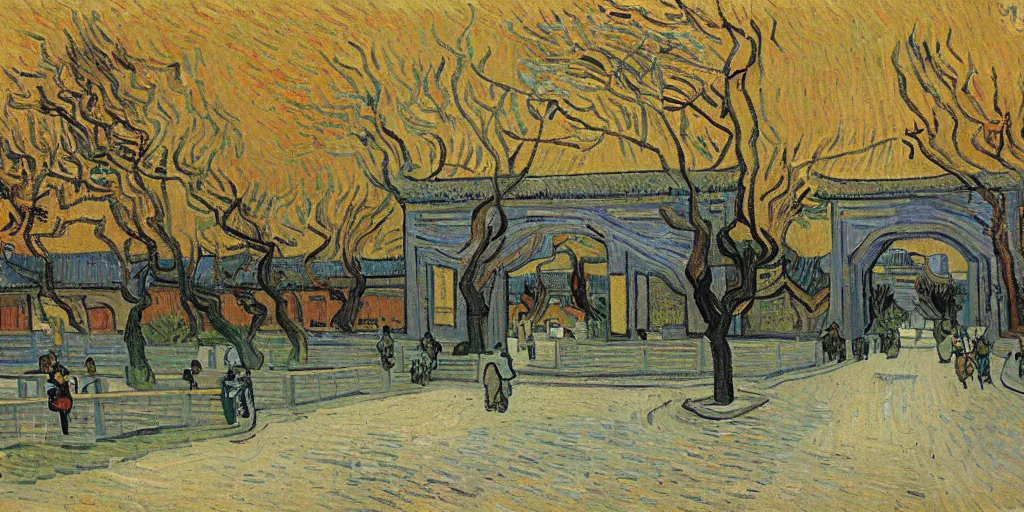 Prompt: the tsinghua second gate by vincent van gogh