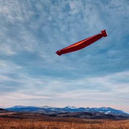 Prompt: photograph of a new dodge ram flying in the sky