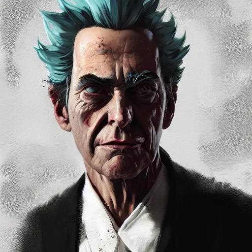 Image similar to portrait of Rick Sanchez, art by greg rutkowski, matte painting, trending on artstation