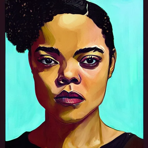 Prompt: Portrait of Tessa Thompson in the style of the Van Gough self portrait