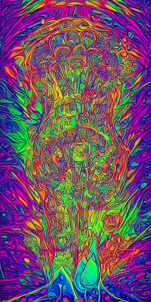 Image similar to psychedelic poster mushroom, poster, dmt, visionary art