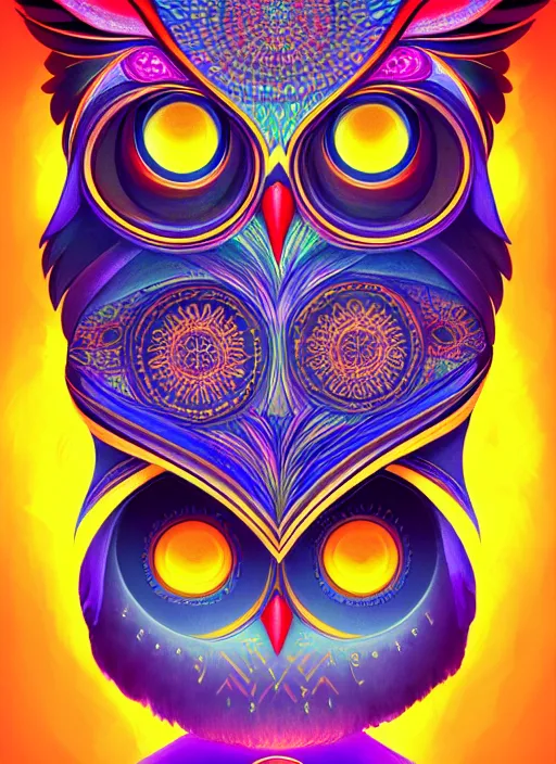 Image similar to symmetry!! product render poster vivid colors divine proportion owl, divine, glowing fog intricate, elegant, highly detailed, digital painting, artstation, concept art, smooth, sharp focus, illustration,