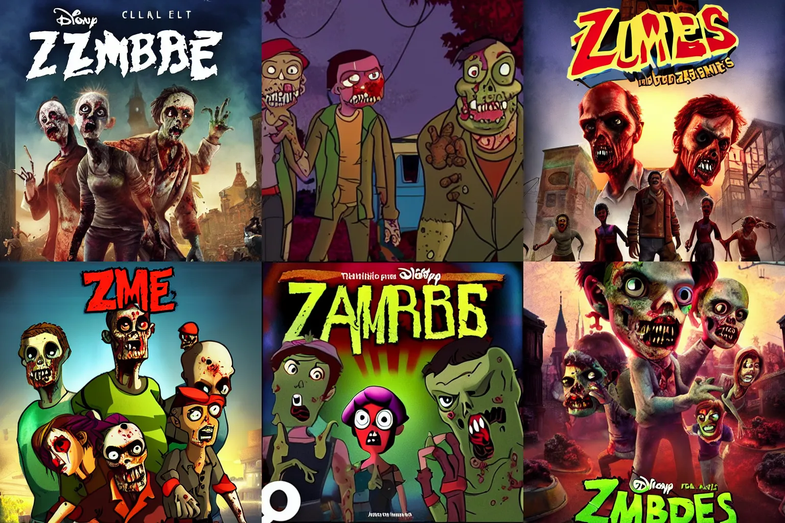 Prompt: zombies, an animated movie by Disney