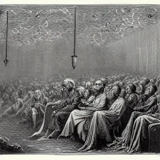 Prompt: the internet, an engraving by gustave dore