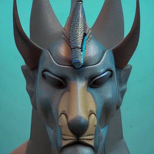 Prompt: anubis head, highly detailed, cultist, artstation, colored, beeple