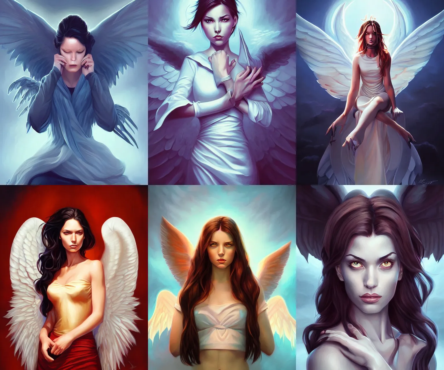 Prompt: dramatic portrait by artgerm and loish, rhads, stunning artwork, demonic angel