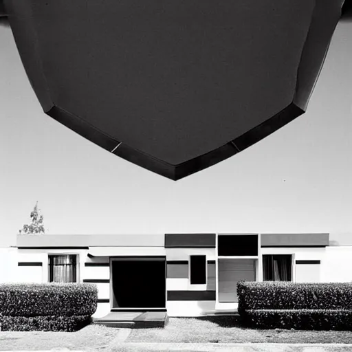 Image similar to “ a perfectly centered beautiful black and white 9 0 mm photo of mid - century retro - futuristic house in los angeles ”