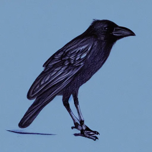 Image similar to detailed drawing of a crow on a blue gradient background