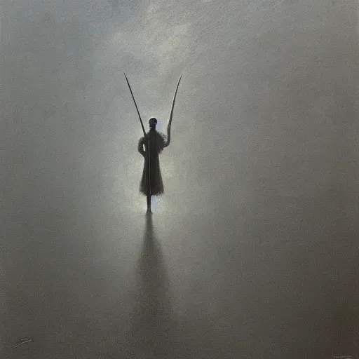 Image similar to swordsman by Zdzisław Beksiński, oil on canvas