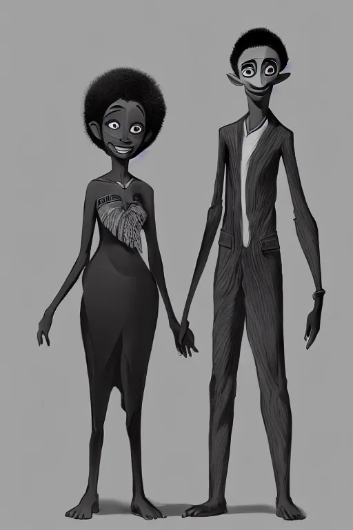 Image similar to a portrait of humanization of gloria and melman from madagascar, grim - lighting, high - contrast, intricate, elegant, highly detailed, digital painting, artstation, concept art, smooth, sharp focus, illustration