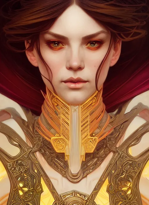 Image similar to symmetry!! portrait of a female sorcerer, dar fantasy, intricate, elegant, highly detailed, my rendition, digital painting, artstation, concept art, smooth, sharp focus, illustration, art by artgerm and greg rutkowski and alphonse mucha and huang guangjian and gil elvgren and sachin teng