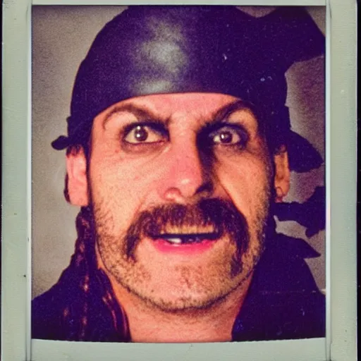 Image similar to casting photo for the role of lechuck the pirate, photorealistic polaroid film