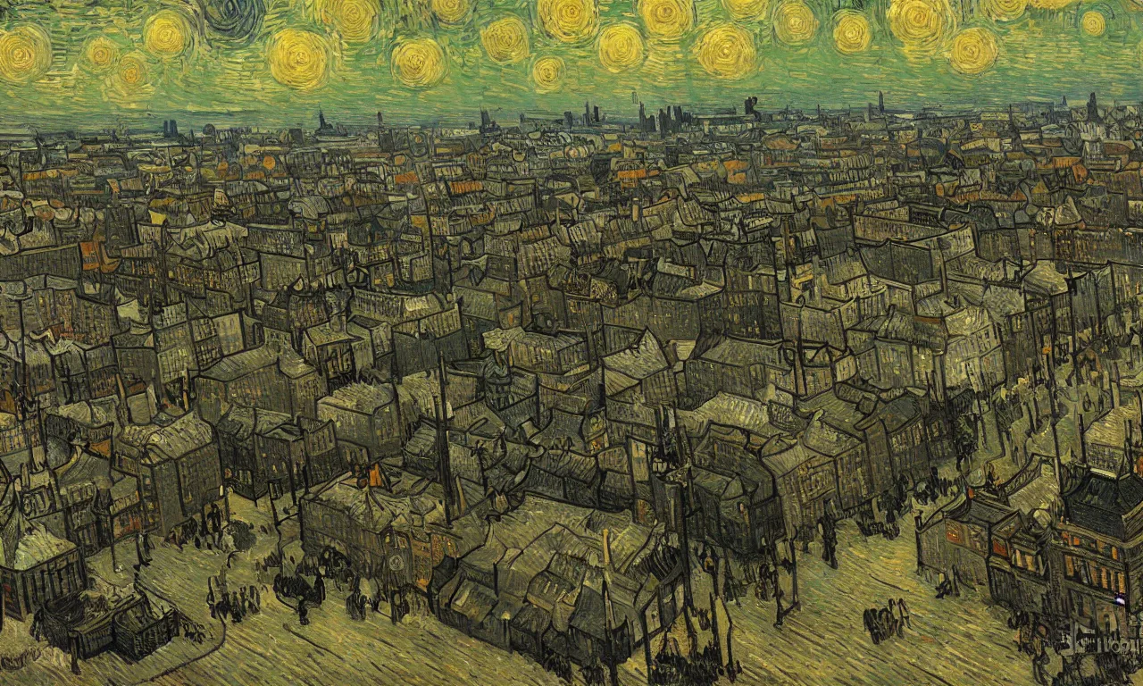 Image similar to highly detailed painting of whitechapel 1888 by van gogh