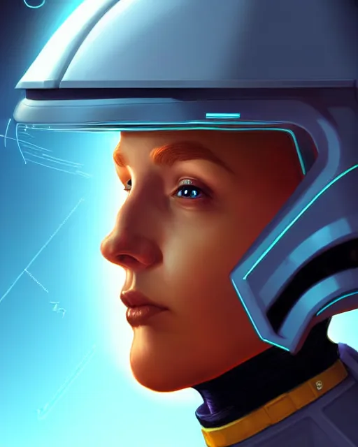 Image similar to portrait of a starship captain with a helmet video game character, digital illustration portrait design 3 / 4 perspective, detailed, gorgeous lighting, wide angle action dynamic portrait