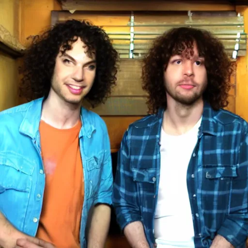 Prompt: a photo of dan avidan and arin hanson in the backrooms, hd, 4 k, soft vignette