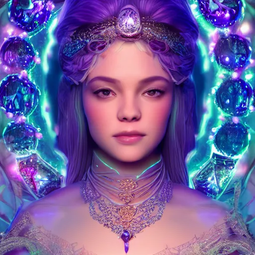 Image similar to portrait of princess of amethyst, glowing, ornate and intricate jewelry, jaw dropping beauty, glowing background lighting, white accent lighting, hyper detailed, fairy tale, 4 k octane render