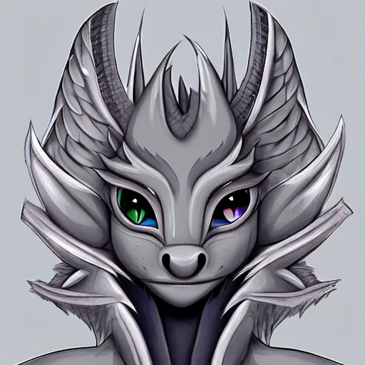 Image similar to a very beautiful and cute silver dragonkin profile picture, commission on furaffinity, smooth scales