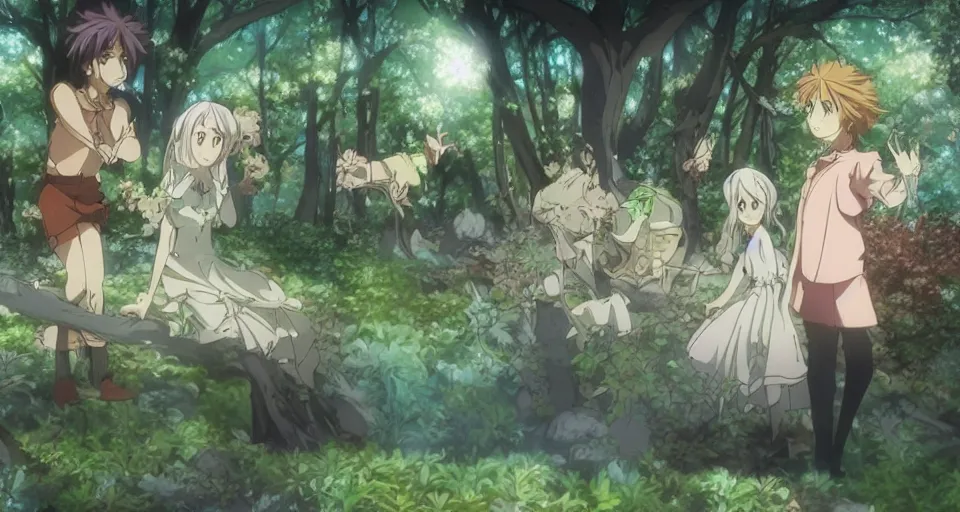 Image similar to Enchanted and magic forest, by Wit Studio