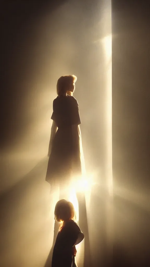 Image similar to very very beautiful photograph of emily skinner looking like annie leonhart standing next to a window god rays shining on her from the sunlight, volumetric fog, smoke, depth of field, beautiful composition, very very beautifull!!, on artstation and instagram