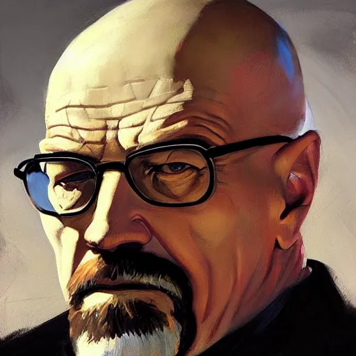 Image similar to Greg Manchess portrait painting of Walther White from breaking bad as Overwatch character, medium shot, asymmetrical, profile picture, Organic Painting, sunny day, Matte Painting, bold shapes, hard edges, street art, trending on artstation, by Huang Guangjian and Gil Elvgren and Sachin Teng