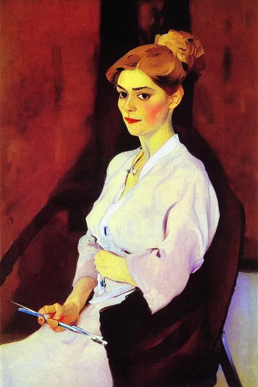 Prompt: lady, painting by serov