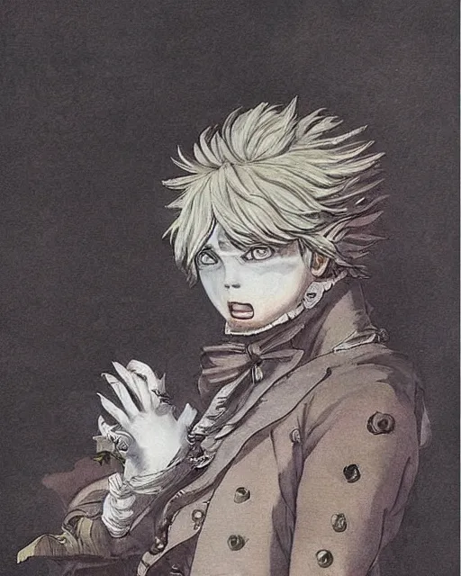 Image similar to tokyo ghoul monster ken kaneki character wearing a beautiful 1 8 th century suit with a tie, rococo style, francois boucher style, highly detailed, very realistic, painterly style