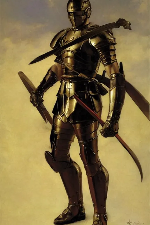 Prompt: male warrior with armor, painting by delphin enjolras, j. c. leyendecker, yoji shinkawa