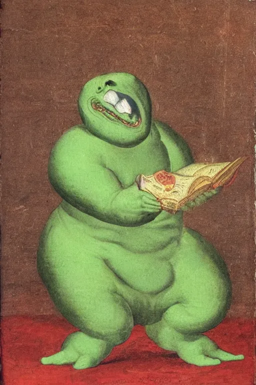 Image similar to A 17th Century painting of Slimer, full body portrait