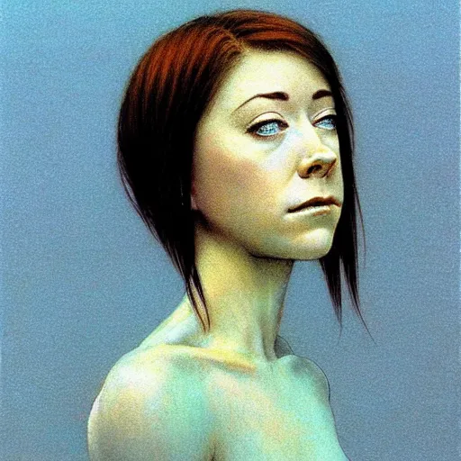 Image similar to 2 0 years old alyson hannigan with short short hairs by beksinski