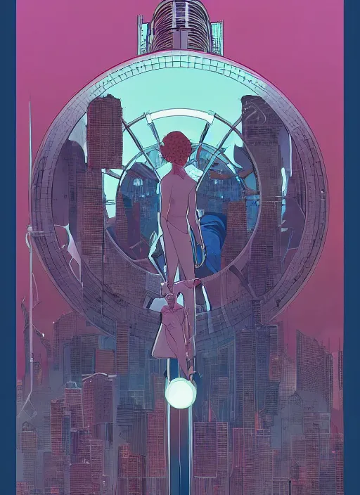 Image similar to poster artwork by Michael Whelan and Tomer Hanuka, of Delos Incorporated, clean