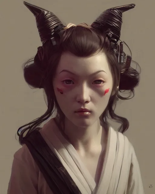 Image similar to hyper realistic photo portrait android porcelain doll face geisha cinematic, artstation, cgsociety, greg rutkowski, james gurney, mignola, craig mullins, brom, ghibli