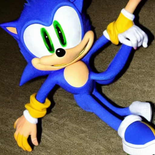 Prompt: sonic the hedgehog shows his feet,